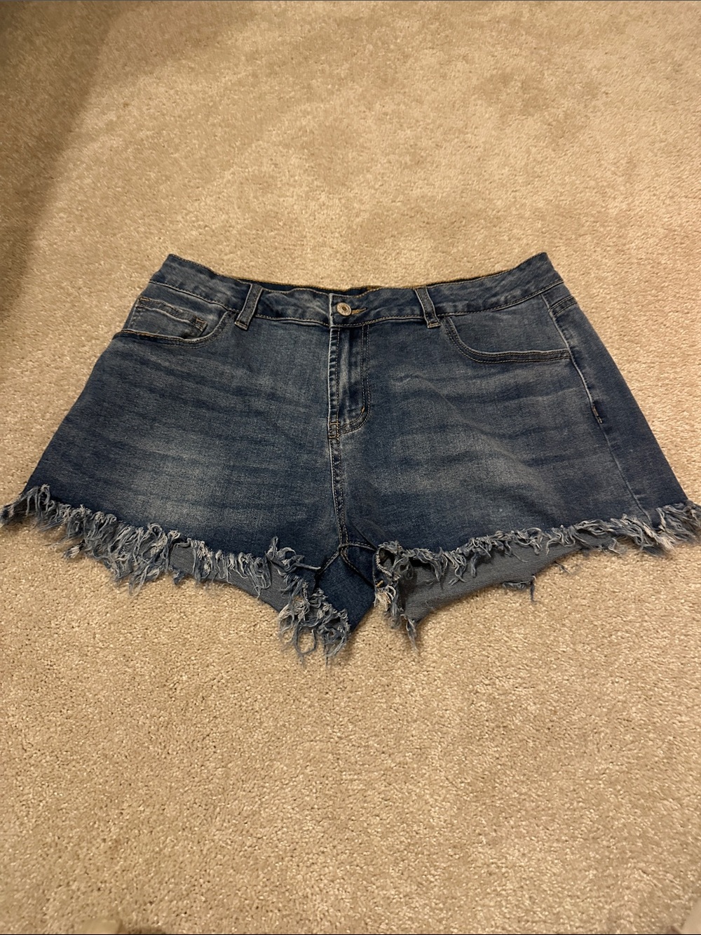 Amazon Dark Blue Frayed Hem Denim Cutoff Shorts